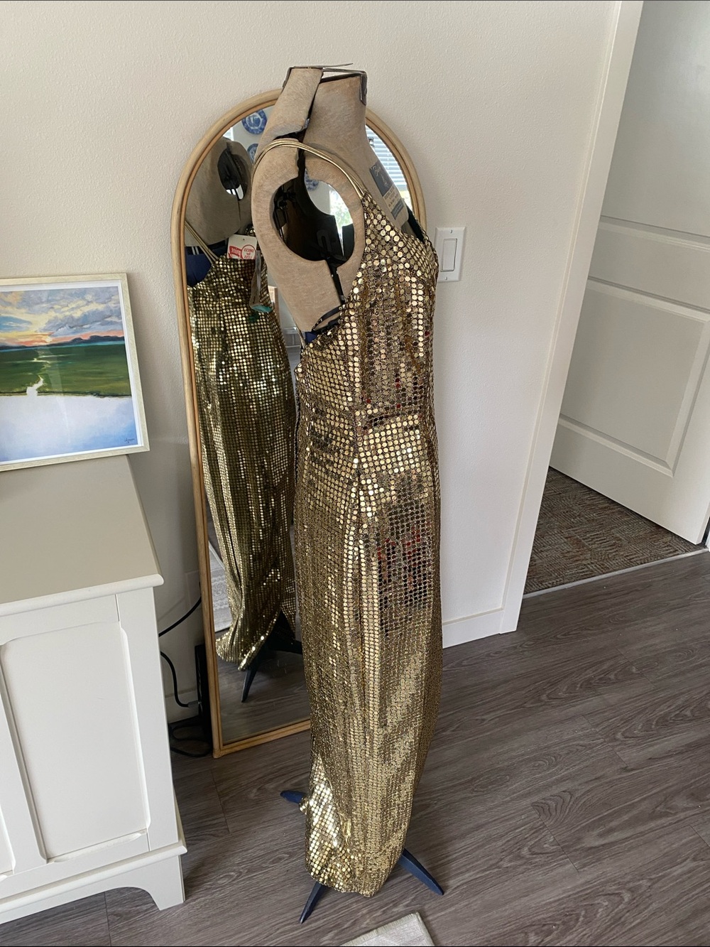 Vintage 1980s Deadstock LA Glo Gold Sequin Dress - Picture 14 of 16
